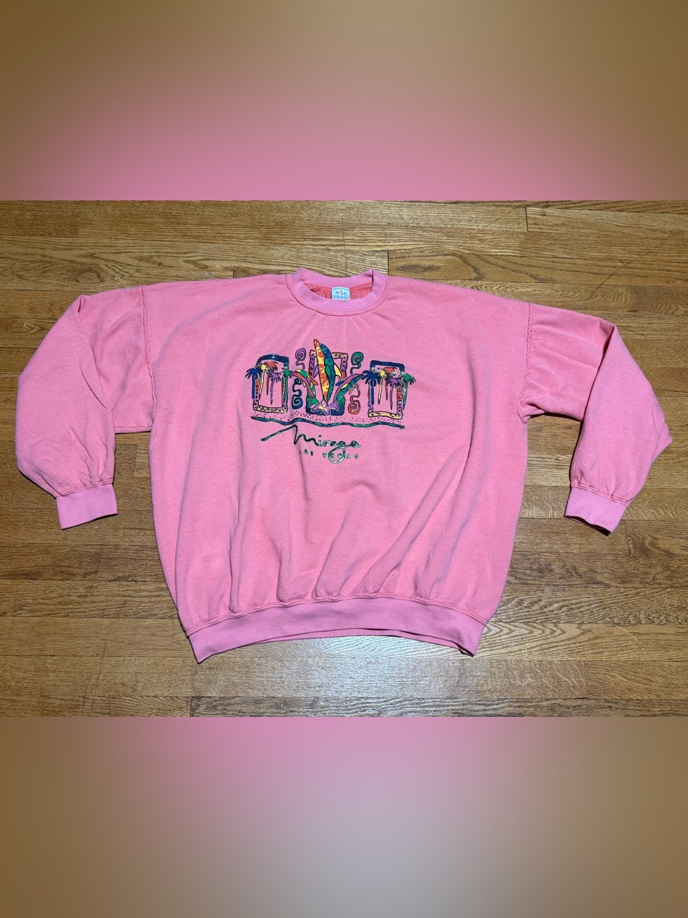 Vintage Unisex 90s Mirage Las Vegas Pink Boxy (XXL) Crewneck Graphic Sweatshirt
